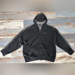 Vintage FUBU Velour Track Jacket Full Zip Pockets Mens XL Gray Hooded Gym Grunge